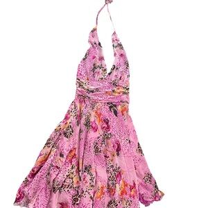 Y2K Vintage ICE Pink and Cheetah print Halter Dress